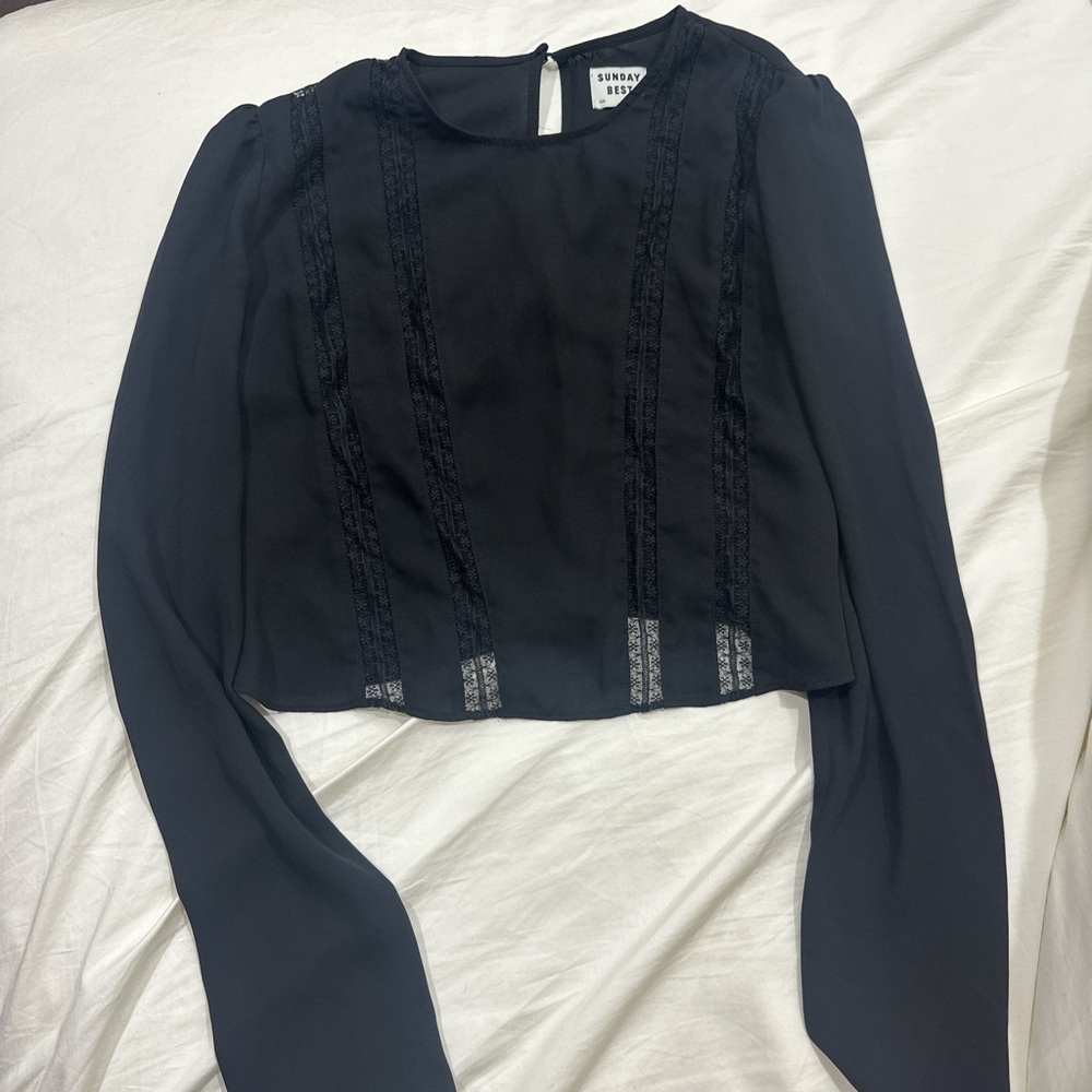 Sunday Best Black Long Sleeve Crop Blouse